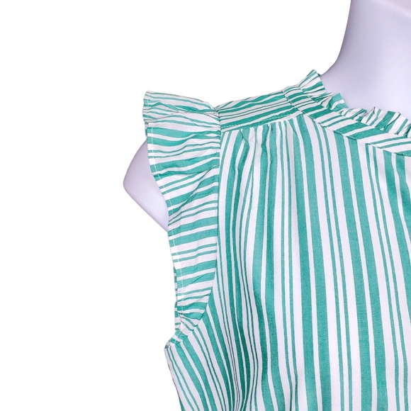 Loft White Green Striped Ruffle Tie Waist Shirtdress Size M NWT - Picture 4 of 7